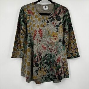 Inoah Womens Floral Botanical Print Tunic Top Grey Small Art to Wear Earthy Boho